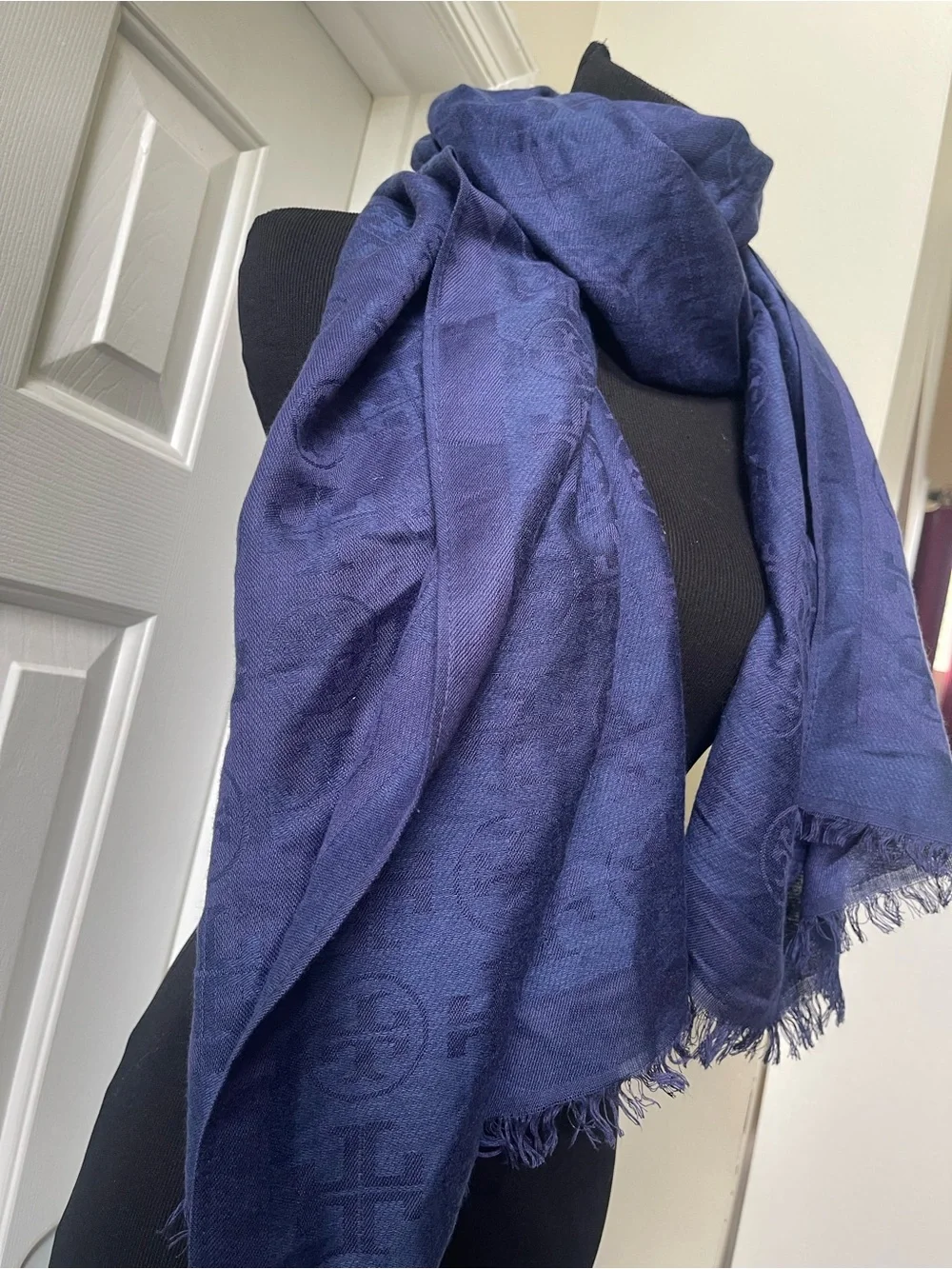 Tory Burch Navy Logo Jacquard Scarf